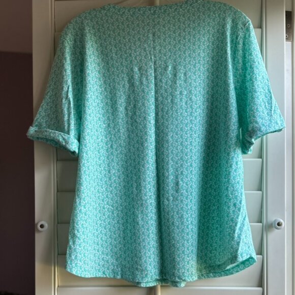 Croft & Barrow Buttoned Henley V-Neck Elbow Sleeve Tee - Petite XL - Teal - Picture 5 of 5